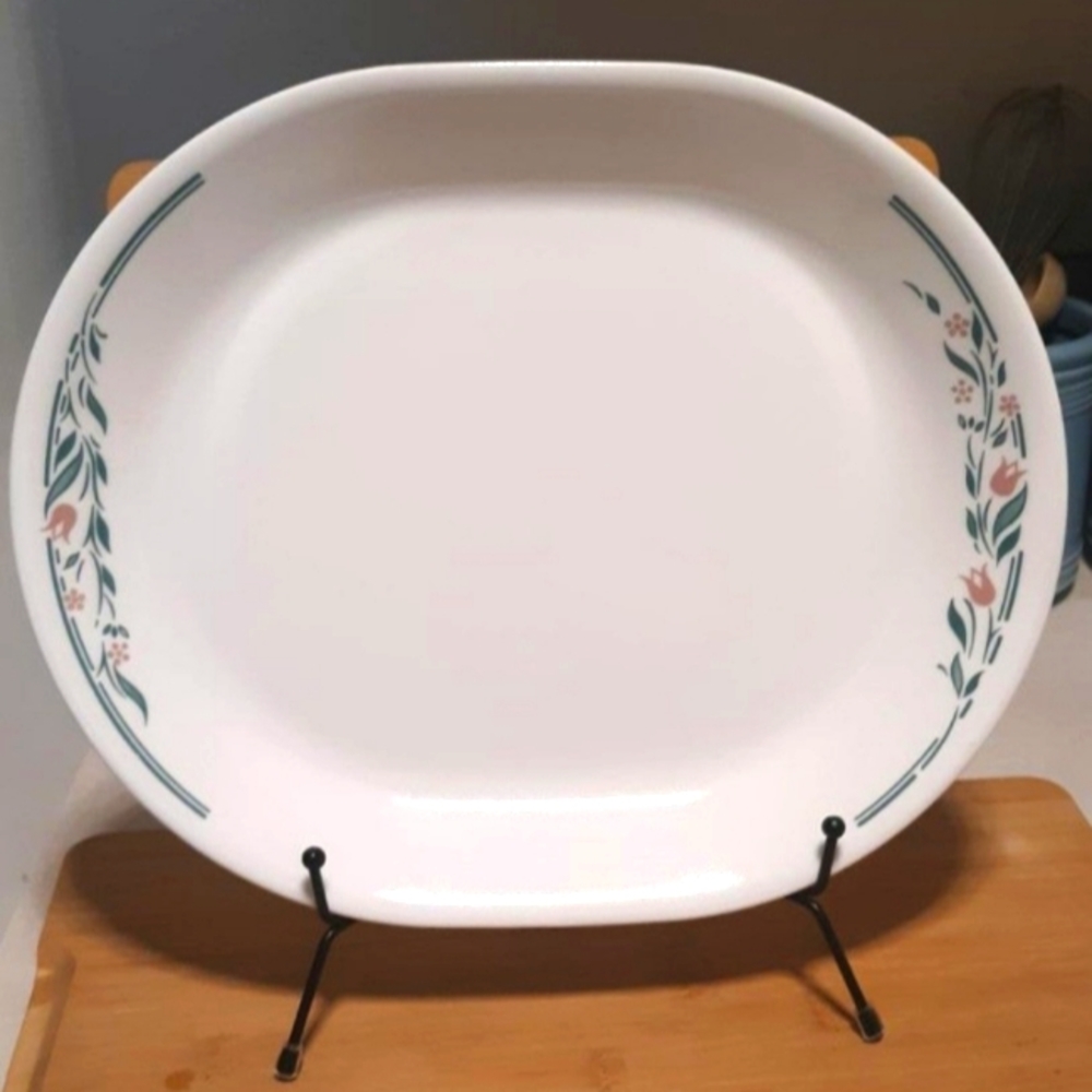 Corelle ROSEMARIE Serving Platter Tray 12" White with Green & Mauve Floral 1995